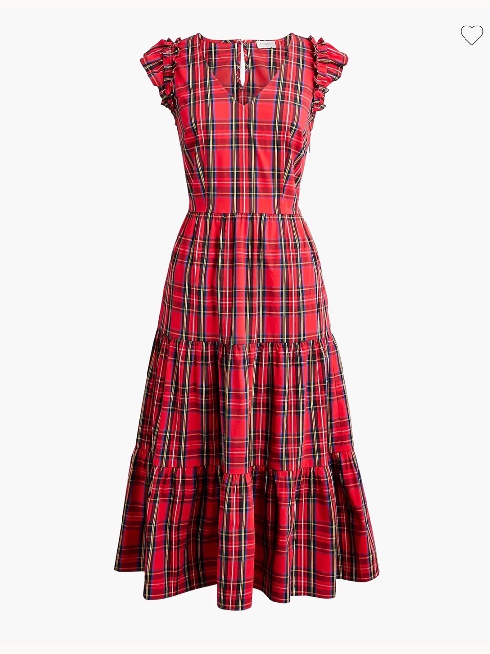 J. Crew Tartan flutter-sleeve Red Plaid Tiered Midi Dress size 2